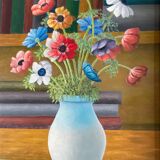 Old painting bouquet of anemones