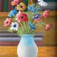 Tableau ancien bouquet d’anémones