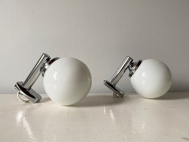 Pair of opaline globe sconces