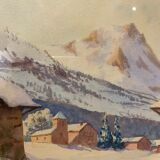 Tableau ancien, paysage de neige signé Salanon  milieu du XX siècle