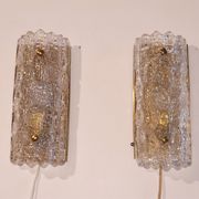 Pair of brass and crystal appliques by Carl Fagerlund for Orrefors