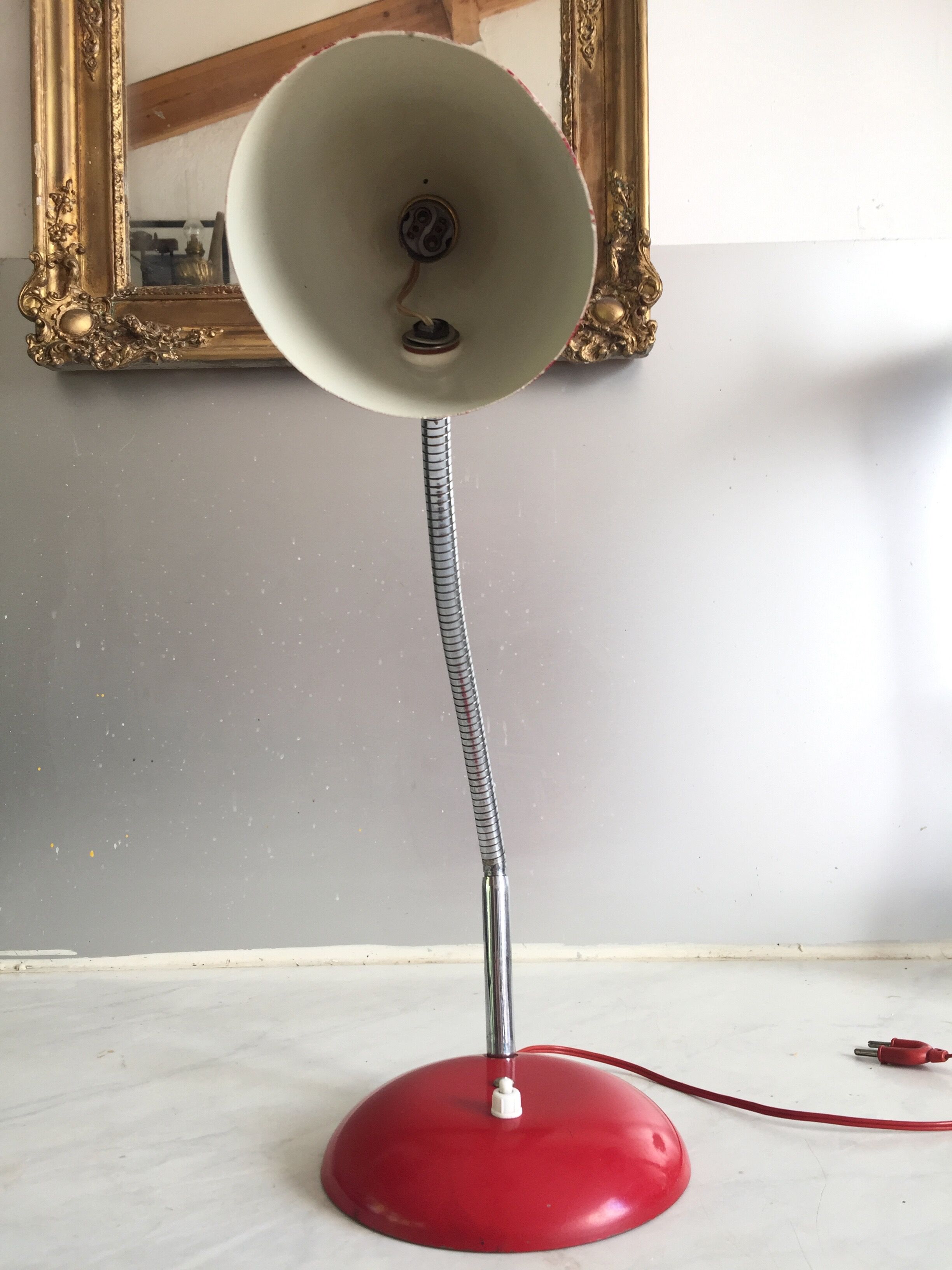 Bauhaus lamp lacquered metal red&flexible chrome/c1950/vintage design