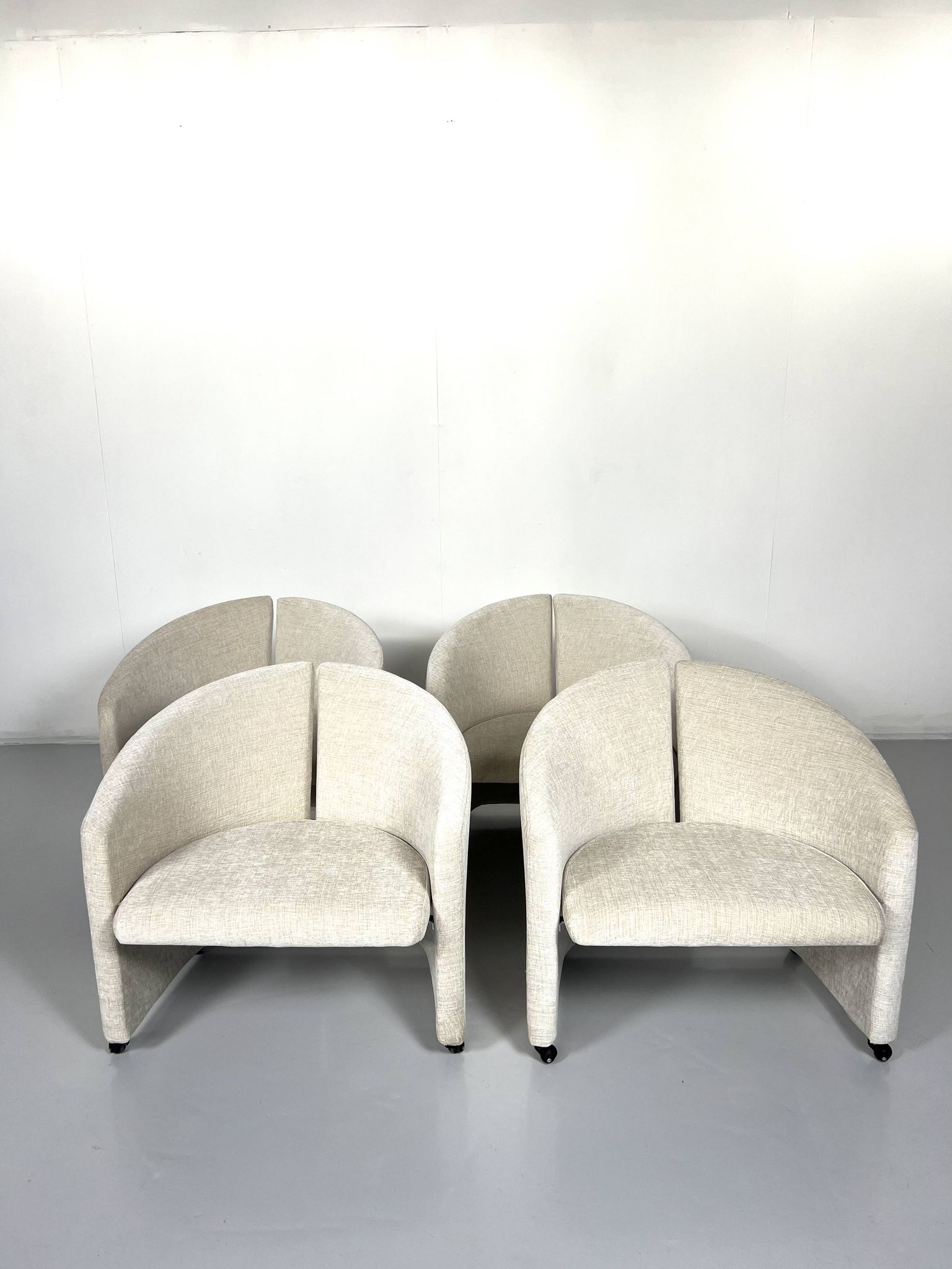 Pair Of Armchairs On Casters For Saporiti Italia, New Upholstery, 1970s