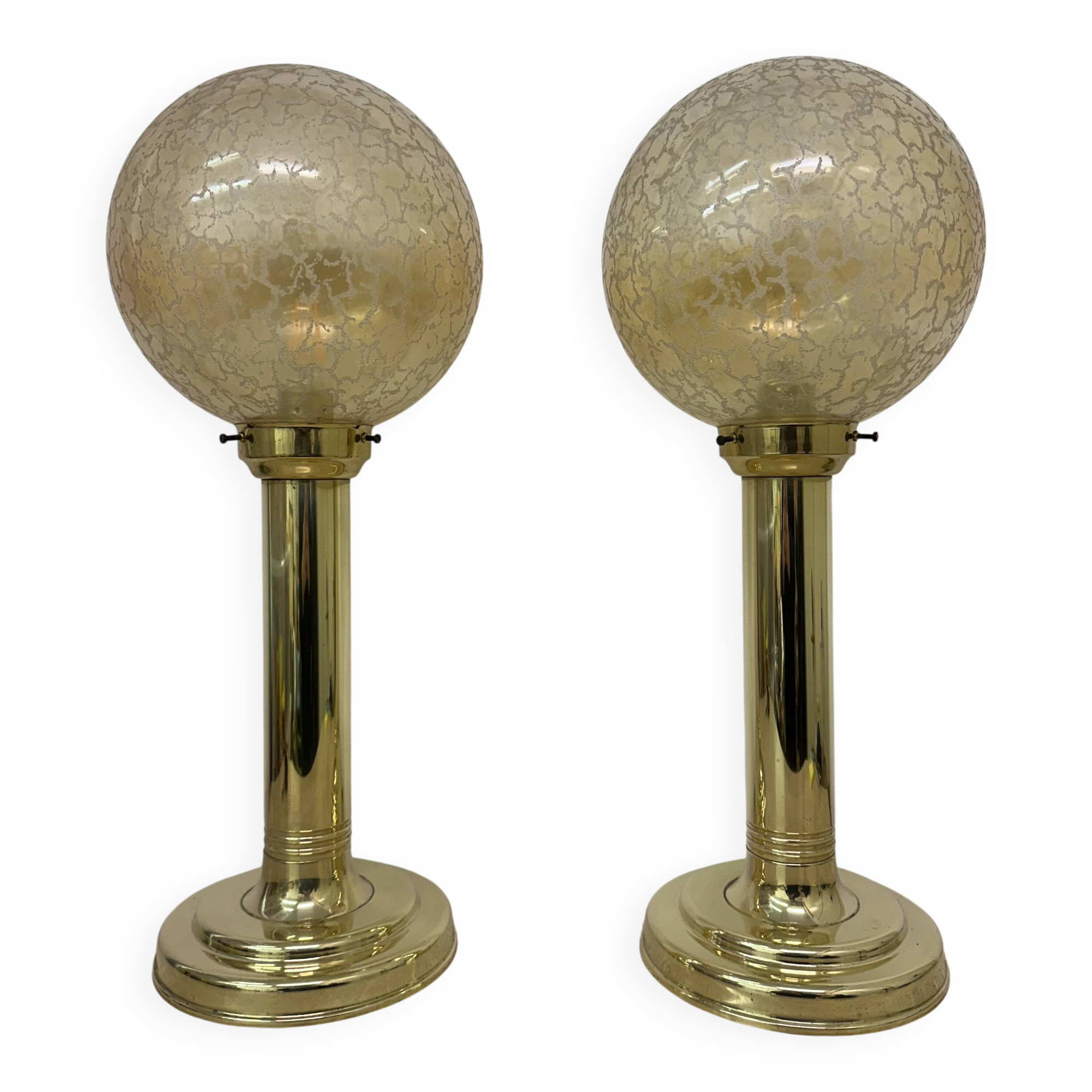 Set of 2 large globe glass table lamps , 1970s