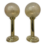 Set of 2 large globe glass table lamps , 1970s