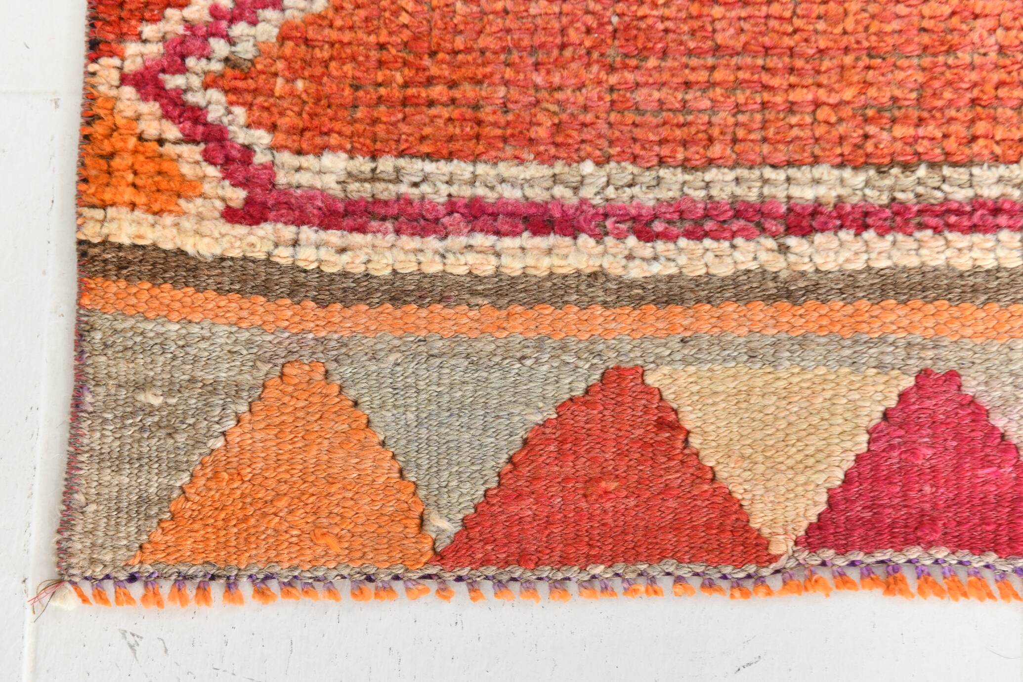 3x11 Runner Coral Red Vintage Runner Rug, Wool Corridor Rug, 94x329Cm