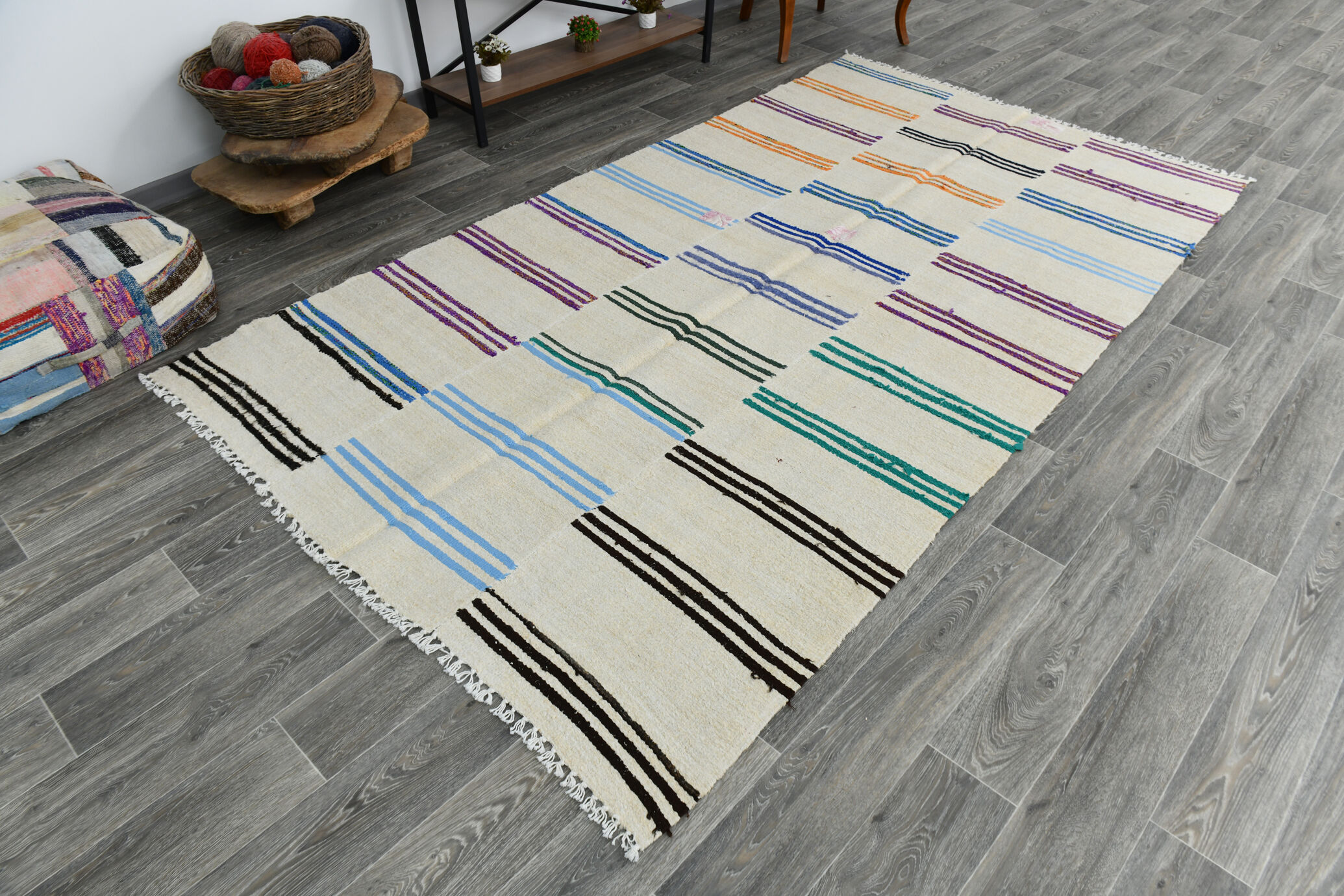 5x10 neutral textured vintage hemp rug, 168x304cm