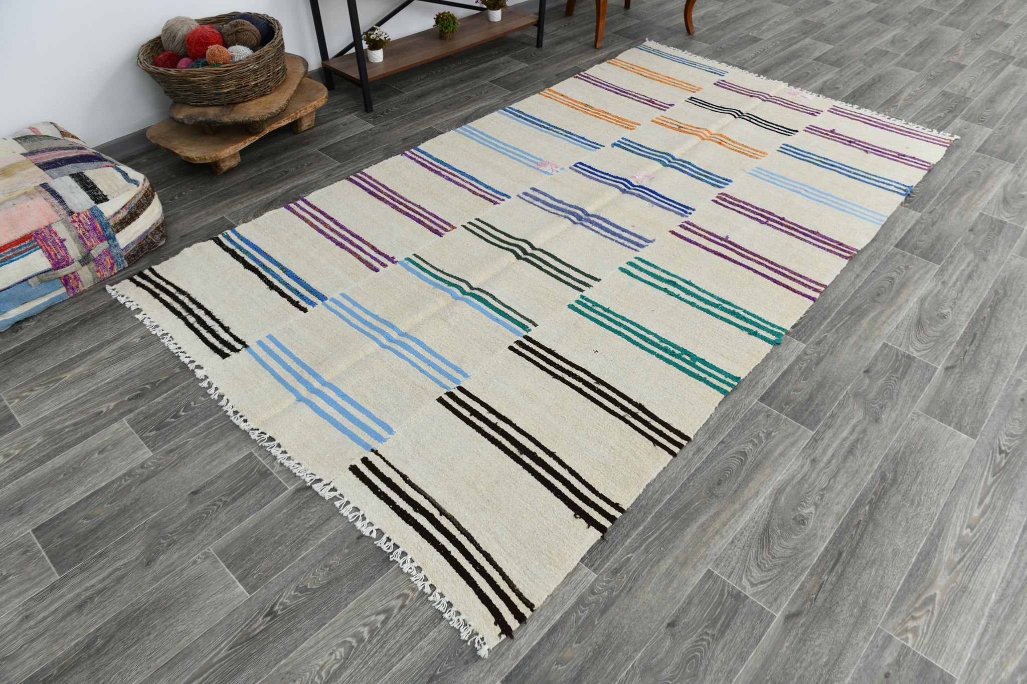 Tapis de chanvre vintage texturé neutre, 168x304cm