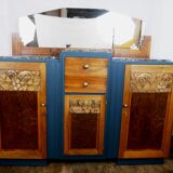 Buffet enfilade miroir art deco a motifs floral dessus marbre