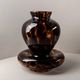 Vintage Murano Glass Vase and Bowl in Tortoise Shell Optic - Amber-Brown Glass Art