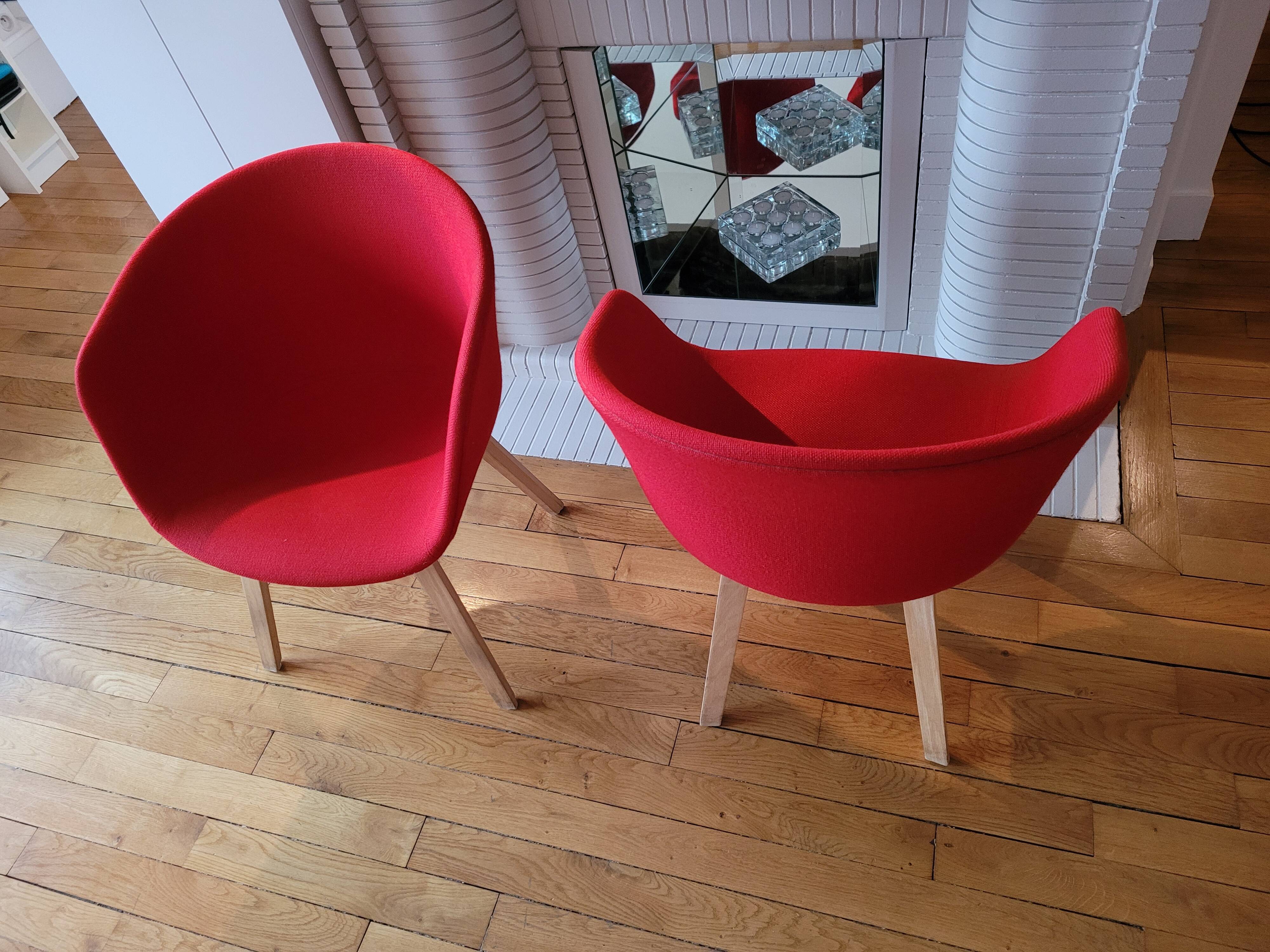 red canvas and wood armchair