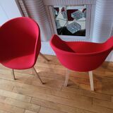red canvas and wood armchair