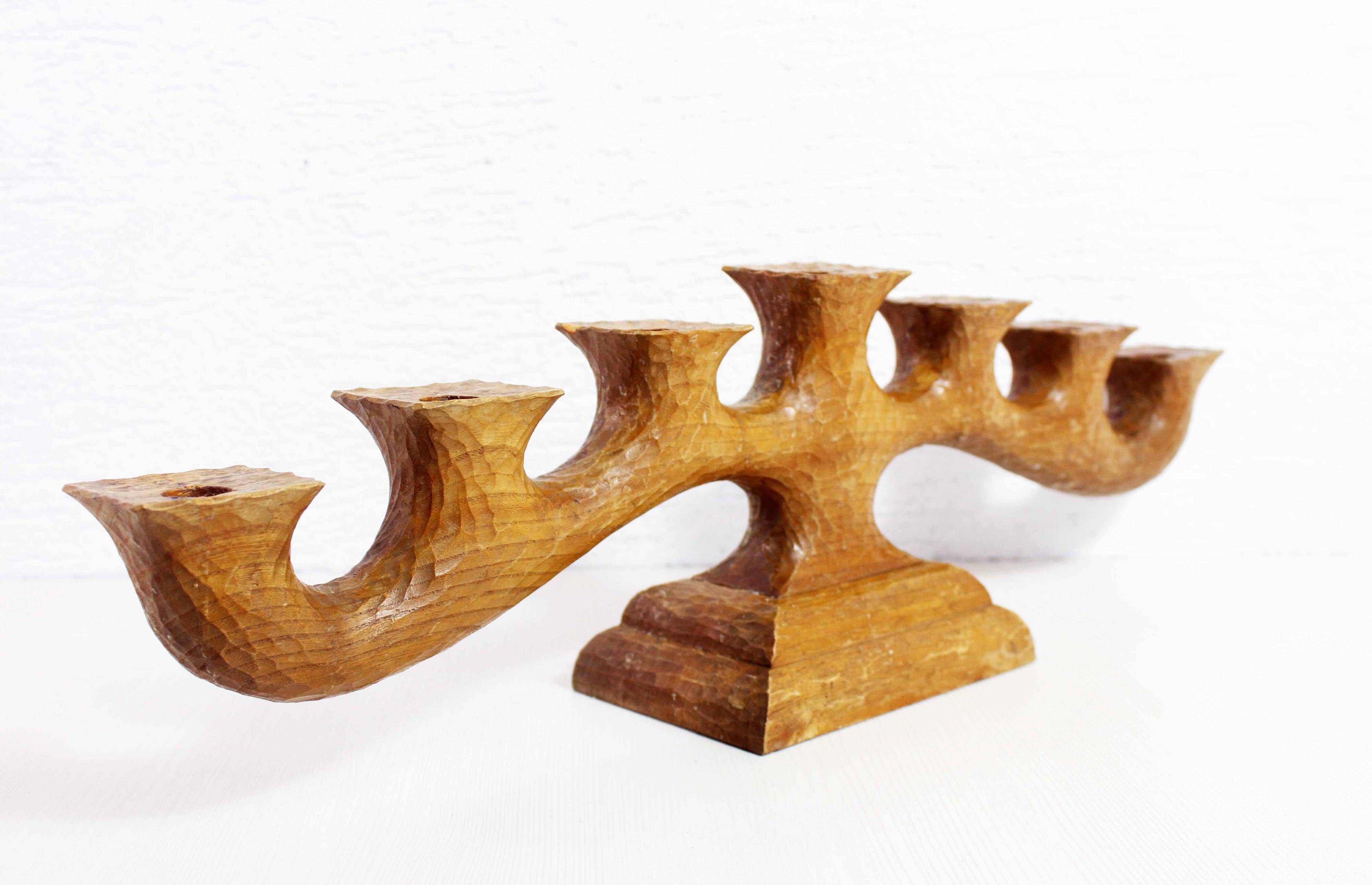 Anthroposophical oak candle holder 1950