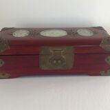 Chinese jewelry box in brass and Jade Mahogany wood