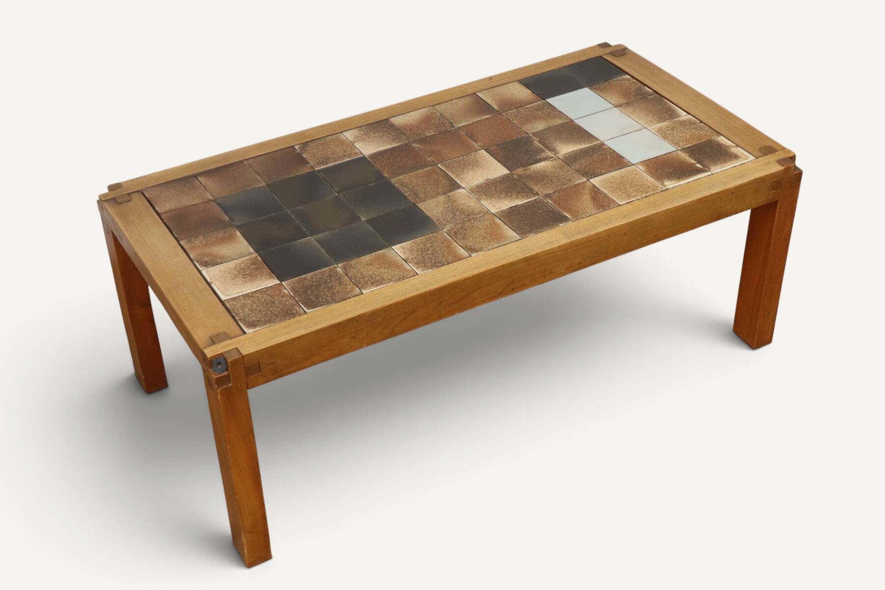 Coffee table by Pierre Chapo in solid elm and ceramic – circa 1960