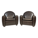 Pair of leather armchairs in French Art Deco style, 1970s
