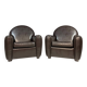 Pair of leather armchairs in French Art Deco style, 1970s