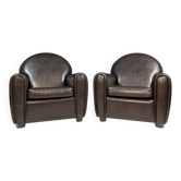 Paire de fauteuils en cuir de style Art Déco français, années 1970