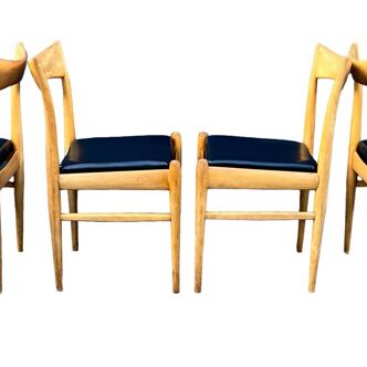 Scandinavian type wooden chairs with Skaï seat