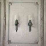 Pair of Louis XVI Style Wall Lights in Carved and Painted Wood, Circa 1900