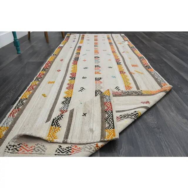1970s Turkish Oushak Handmade Wool Cotton Beige Runner Rug 116x344