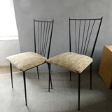 Pair of Colette Gueden chairs, black metal and fabric.