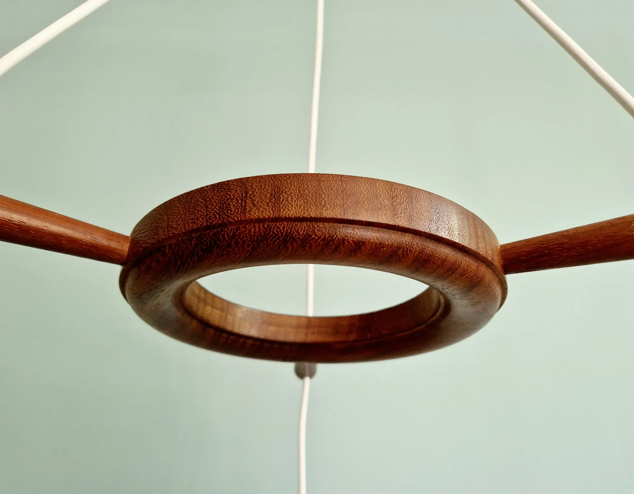 Scandinavian teak and satin white glass chandelier, 1960