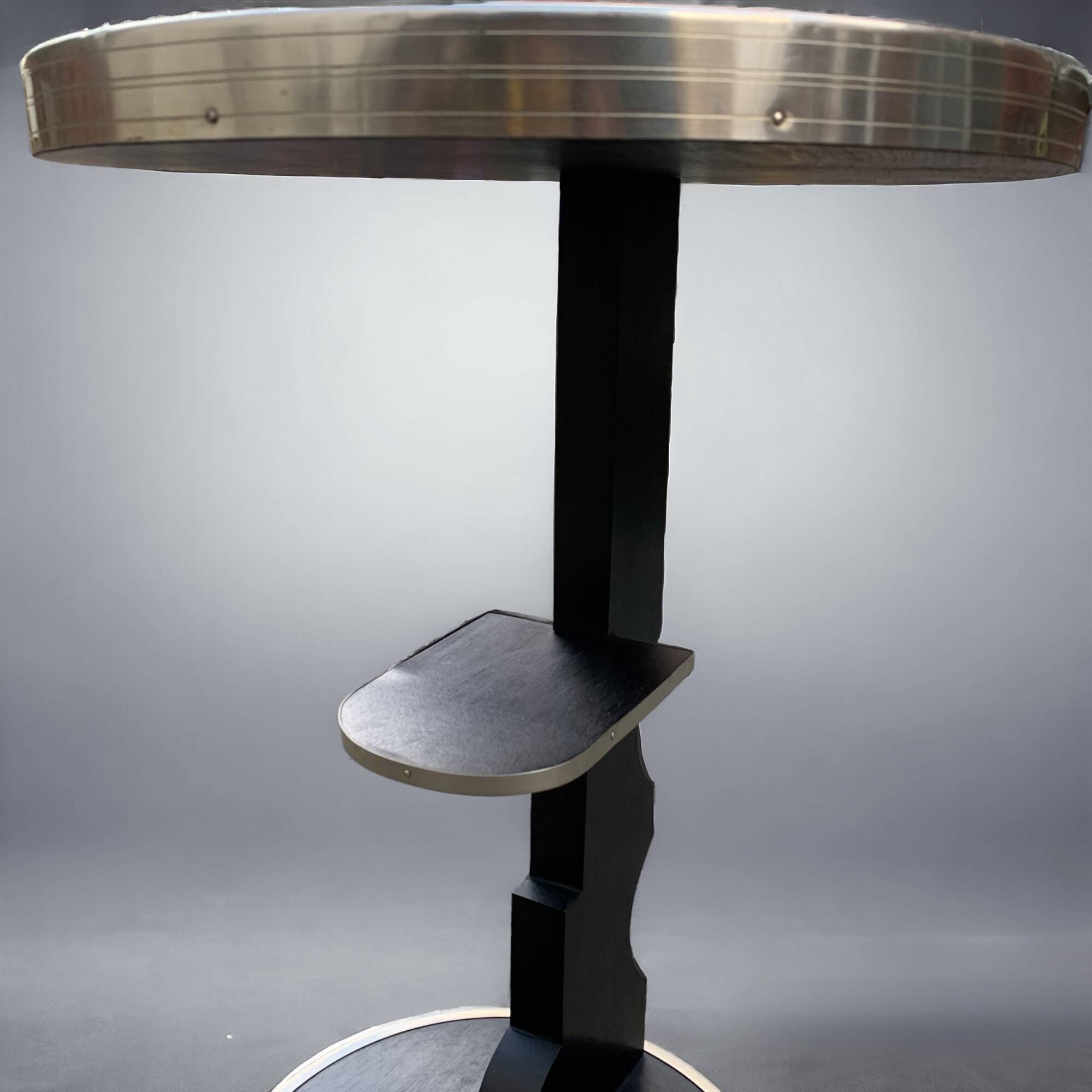 Vintage side table in glass, wood and aluminum