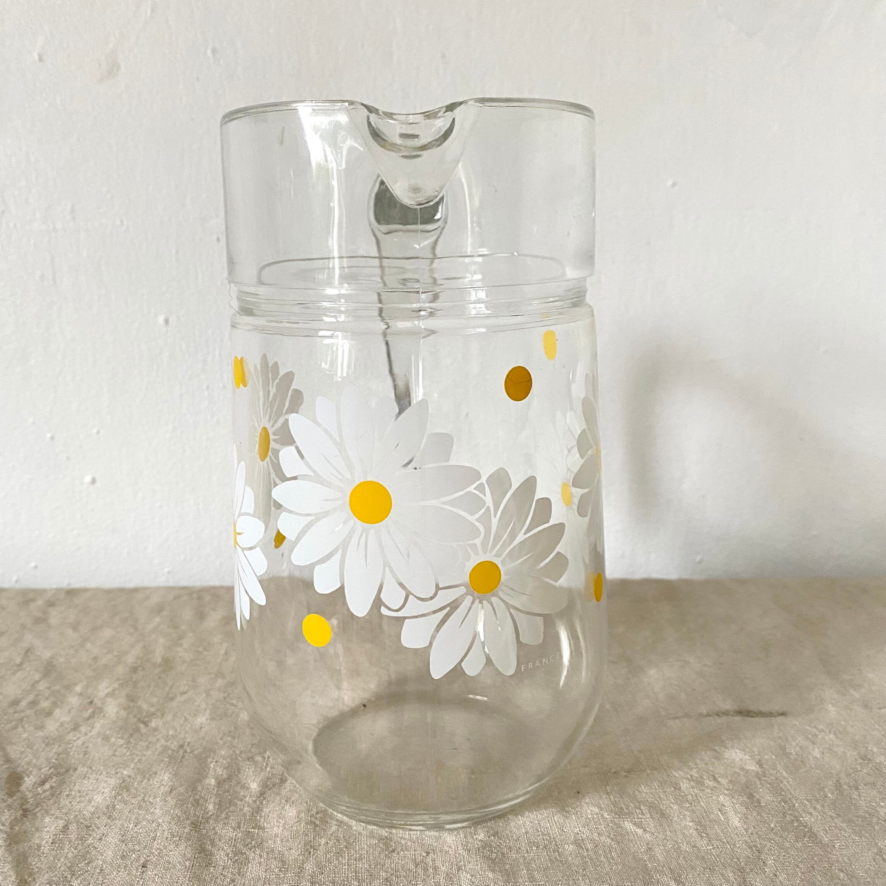 Vintage Glass Pitcher Marguerites