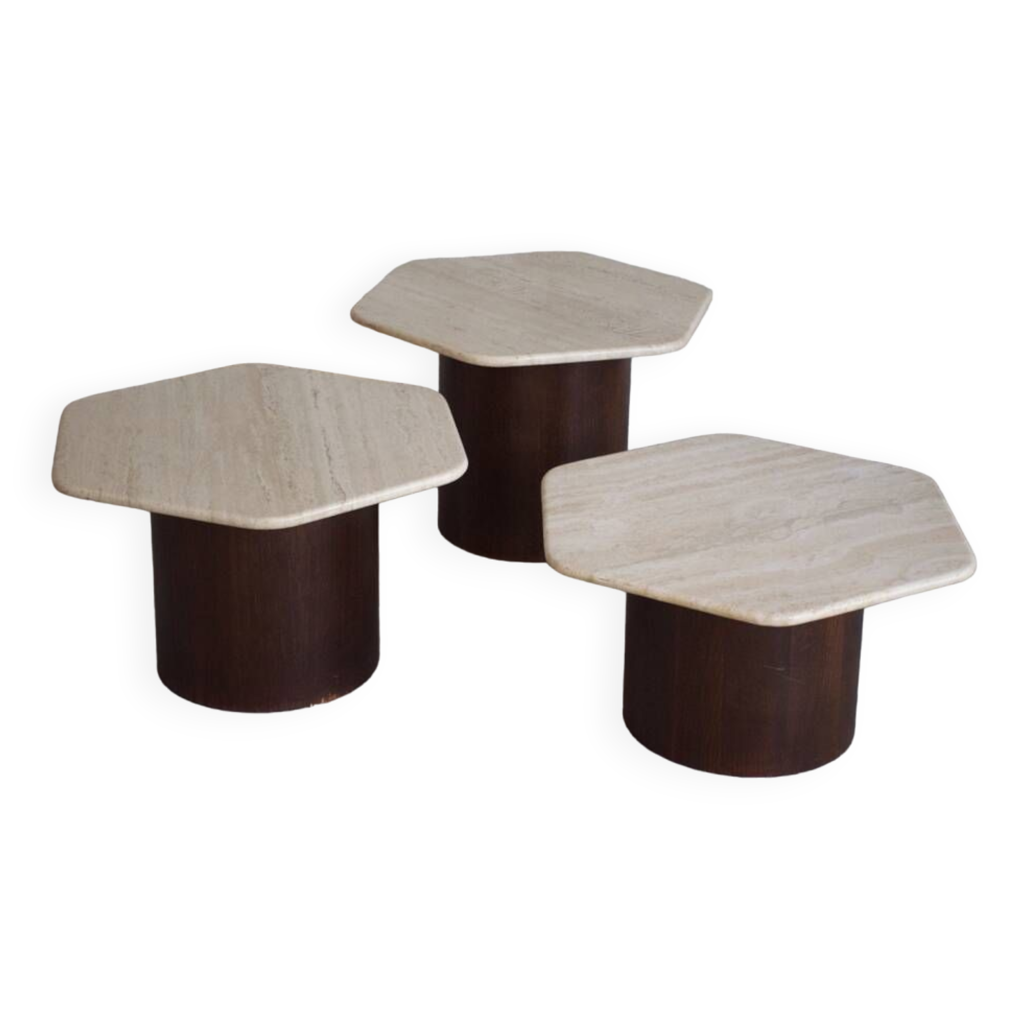 Three Gigogne Travertine coffee tables 1960