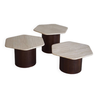 Three Gigogne Travertine coffee tables 1960