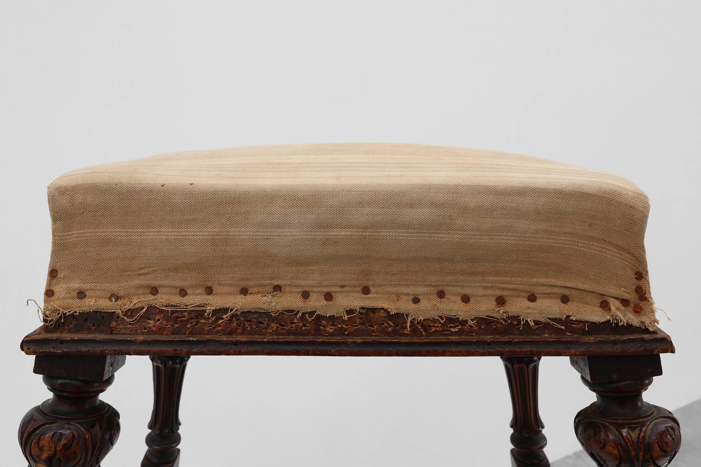 Baroque 19th century oak stool in Louis XV style, France