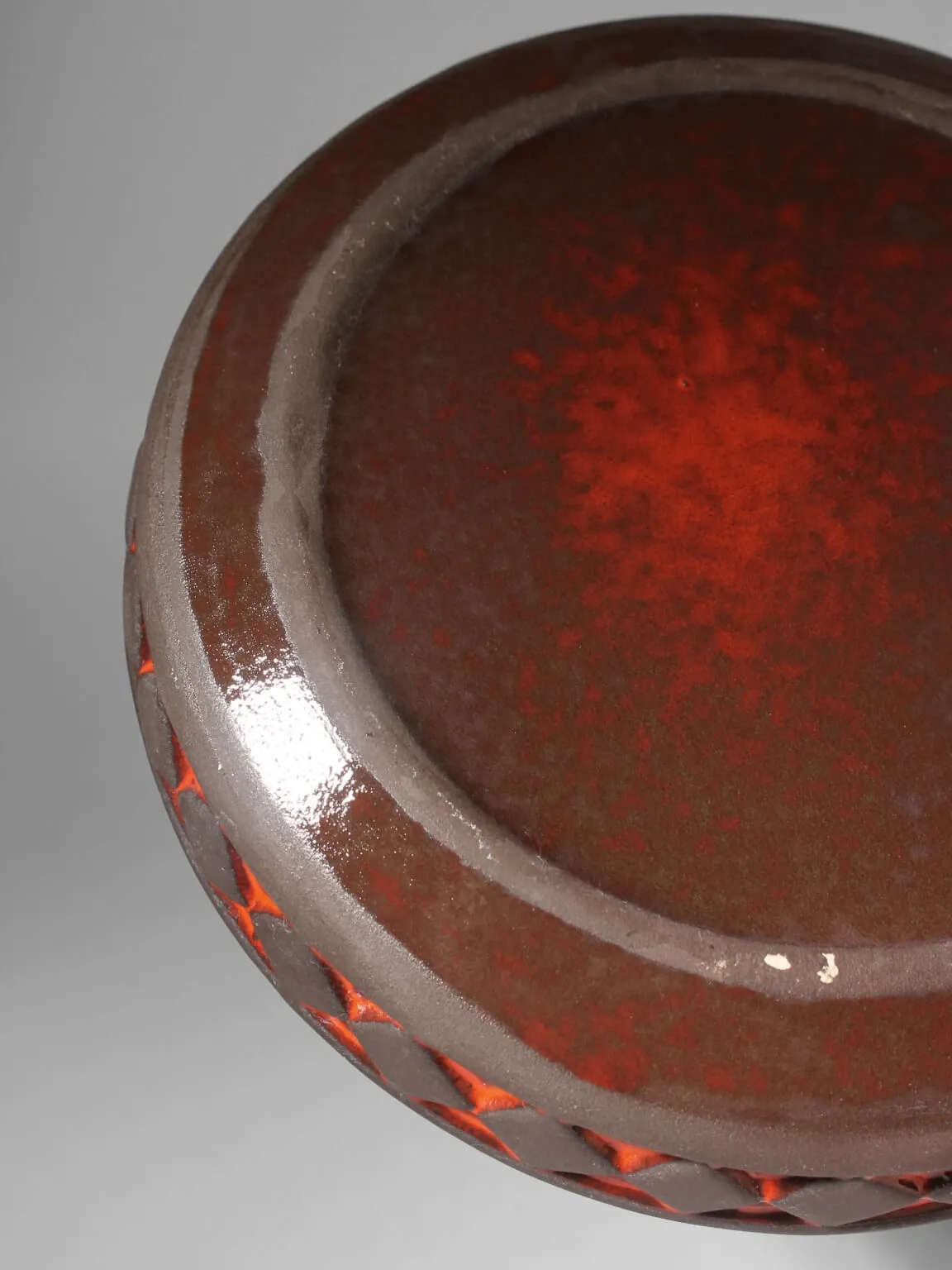 Danish Studio Geometric Red Bowl From Frank Keramik, 1960s