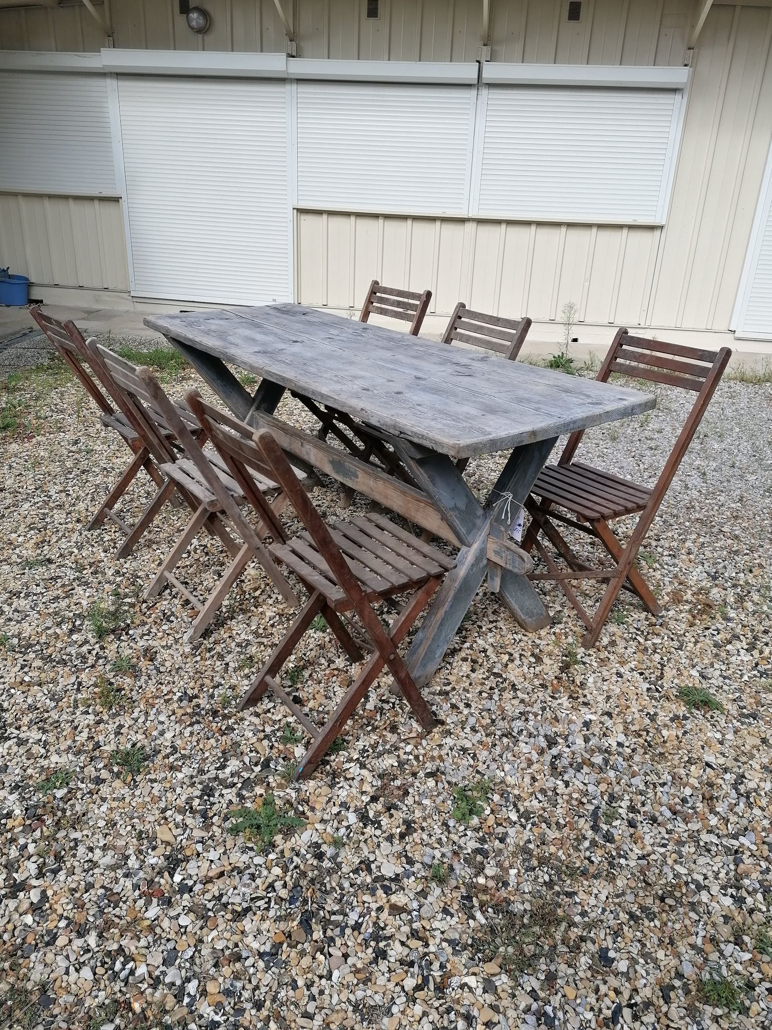 Table ferme  vintage en bois 2m, pieds en x