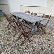 Table ferme  vintage en bois 2m, pieds en x