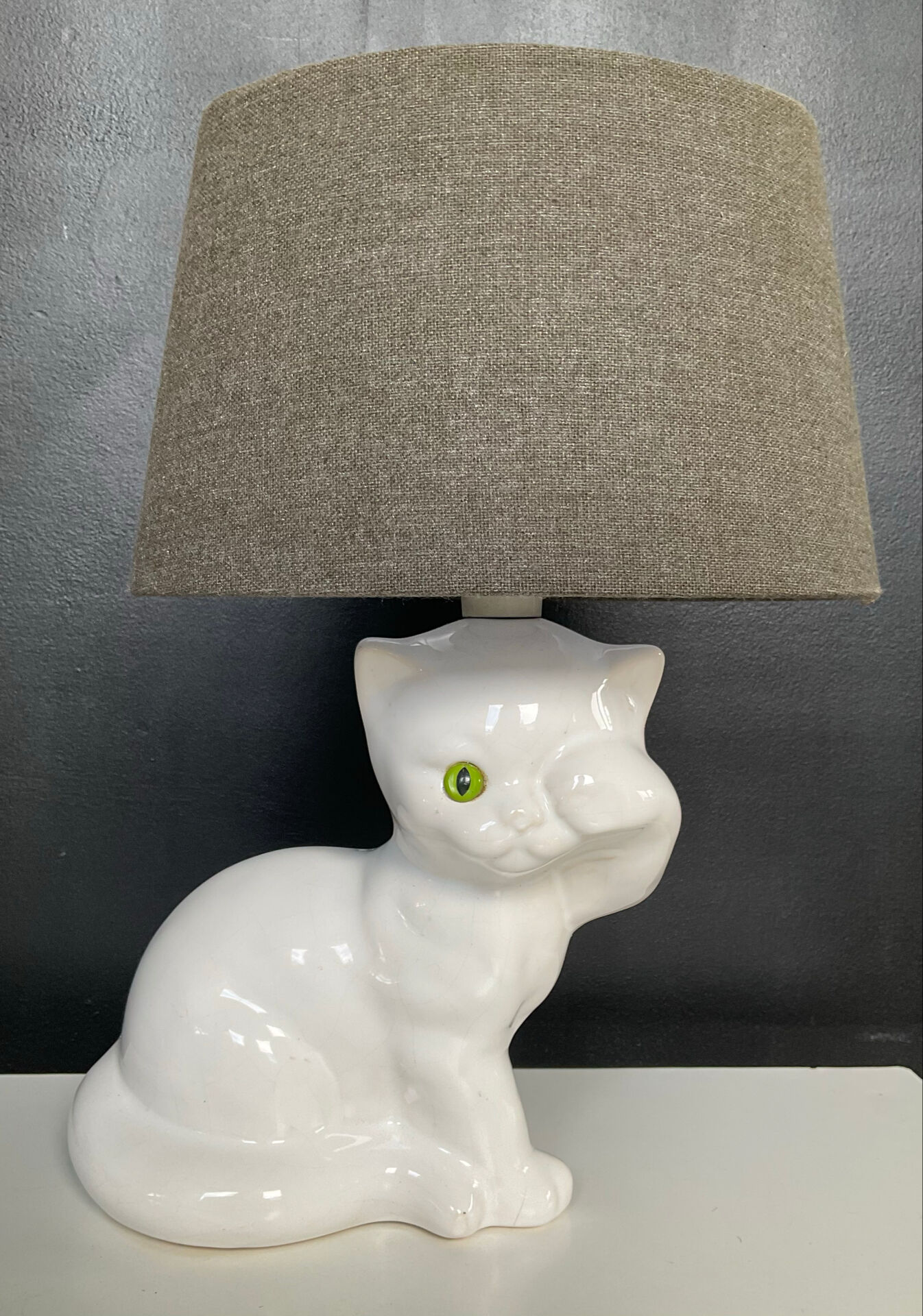 Vintage ceramic enamel cat lamp from the 1970s.