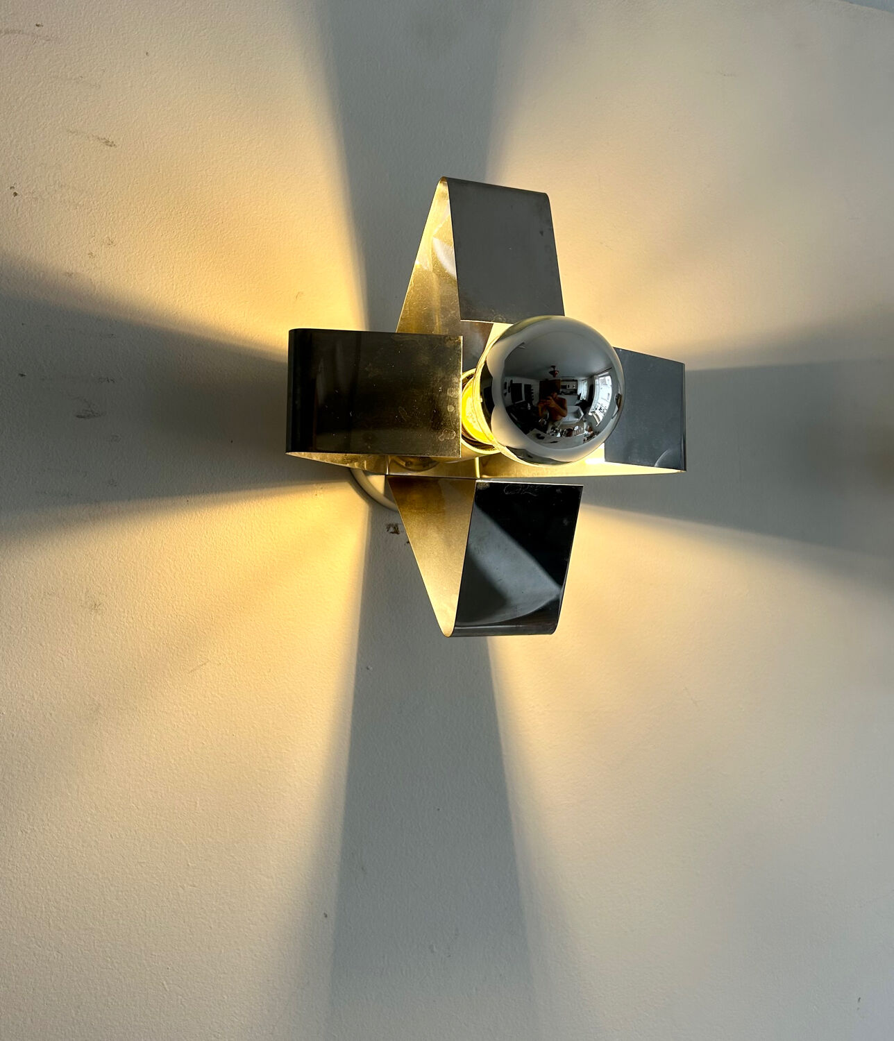 Pair of wall lamps in chromed metal France 1970