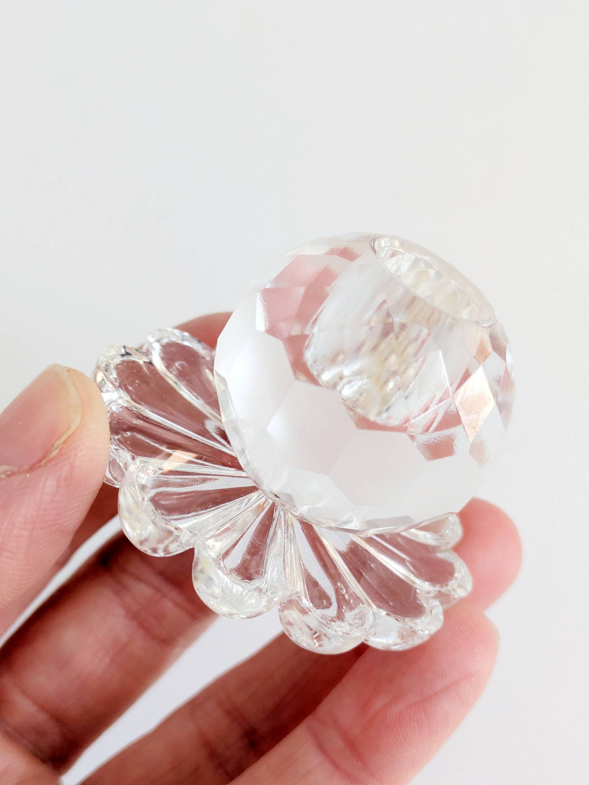 Lot of 3 vintage faceted crystal candle holders with flower base for slim candles.