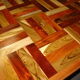 Square table in solid wood mosaic with chrome base, circa 1970
