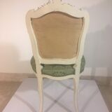 Two Louis XV style chairs, spine and green silk fabrics