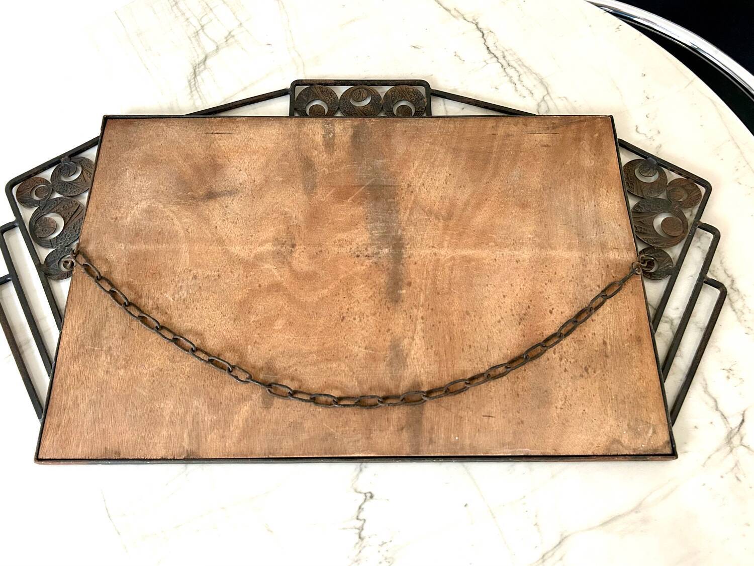Art Deco mirror 1930 hammered iron and beveled mirror