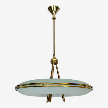 Mid-century italian modern max ingrand style curved glass chandelier, 1950s