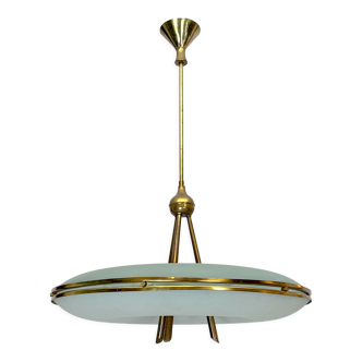 Mid-century italian modern max ingrand style curved glass chandelier, 1950s