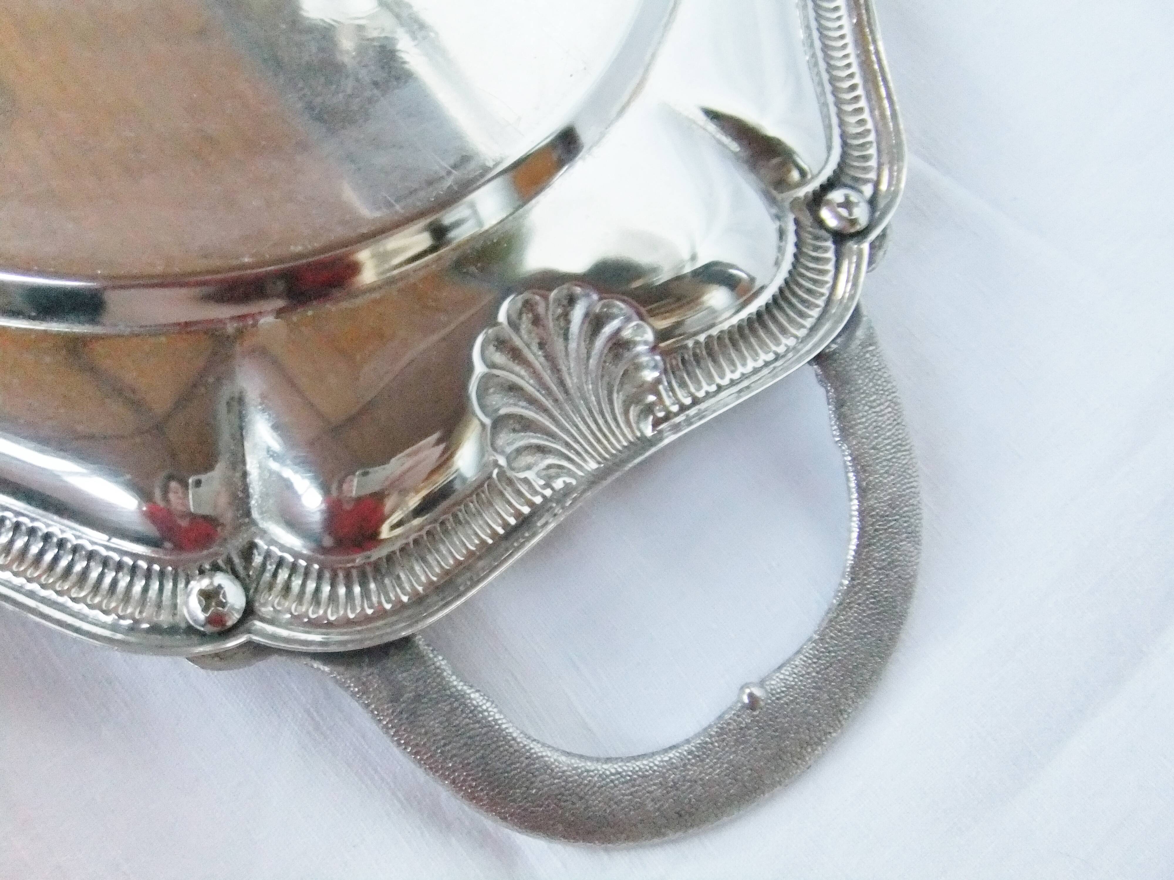 Old silver metal tray engraved tableware service