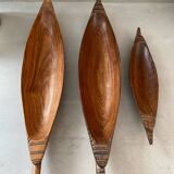 Set of 3 wooden canoes