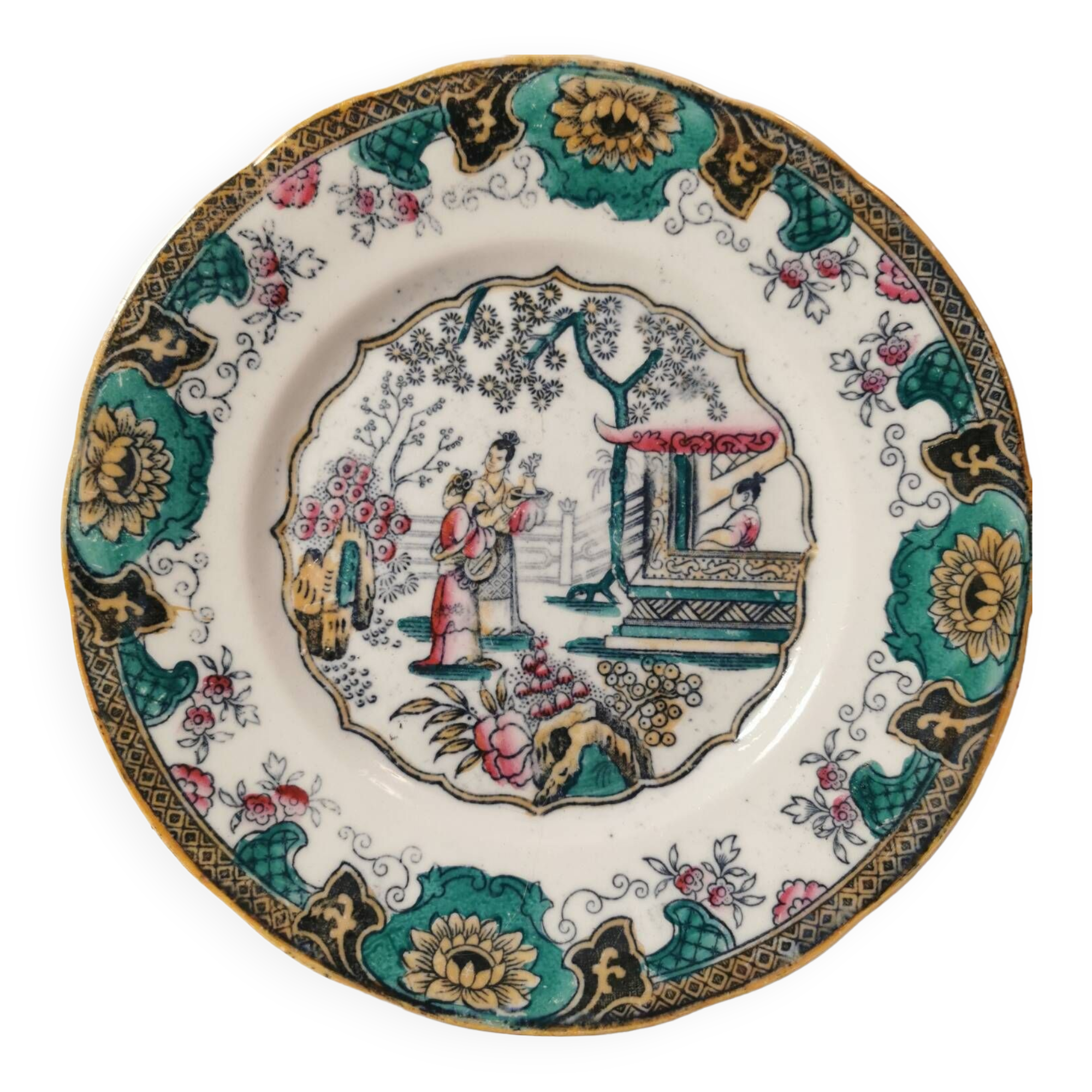 Boch Frères dessert plates Model Canton 1860 Japanese Polychrome decor