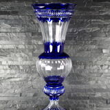 Cobalt blue carved crystal vase - Cristallerie de Lorraine