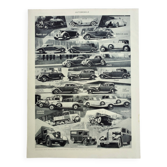 Gravure ancienne 1928, Automobile, voiture ancienne, limousine • Lithographie, Planche originale