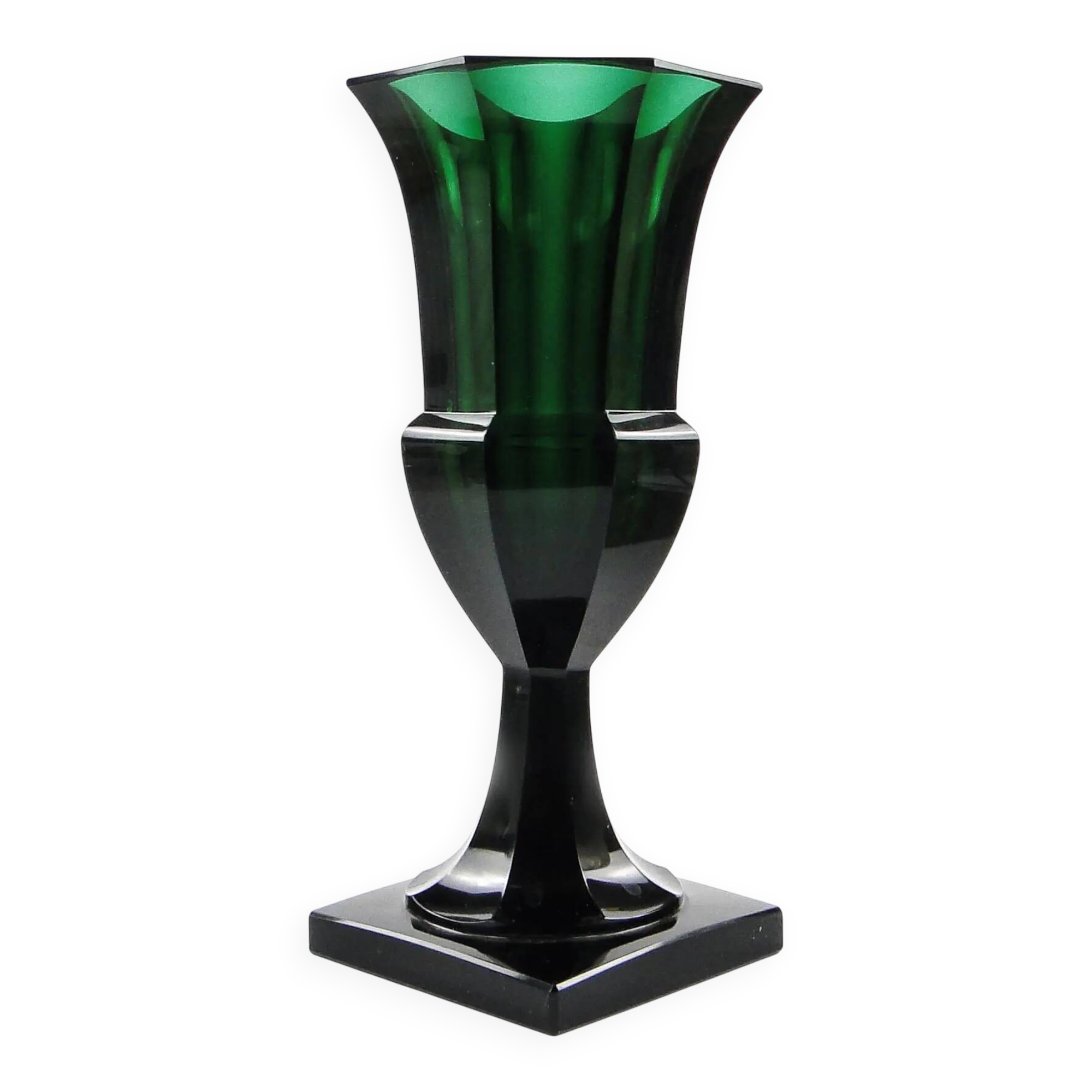 Art Deco vase, green crystal, Moser, Czechoslovakia, 1930s