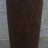 Art deco umbrella stand in boiled cardboard with copper and imitation leather strapping